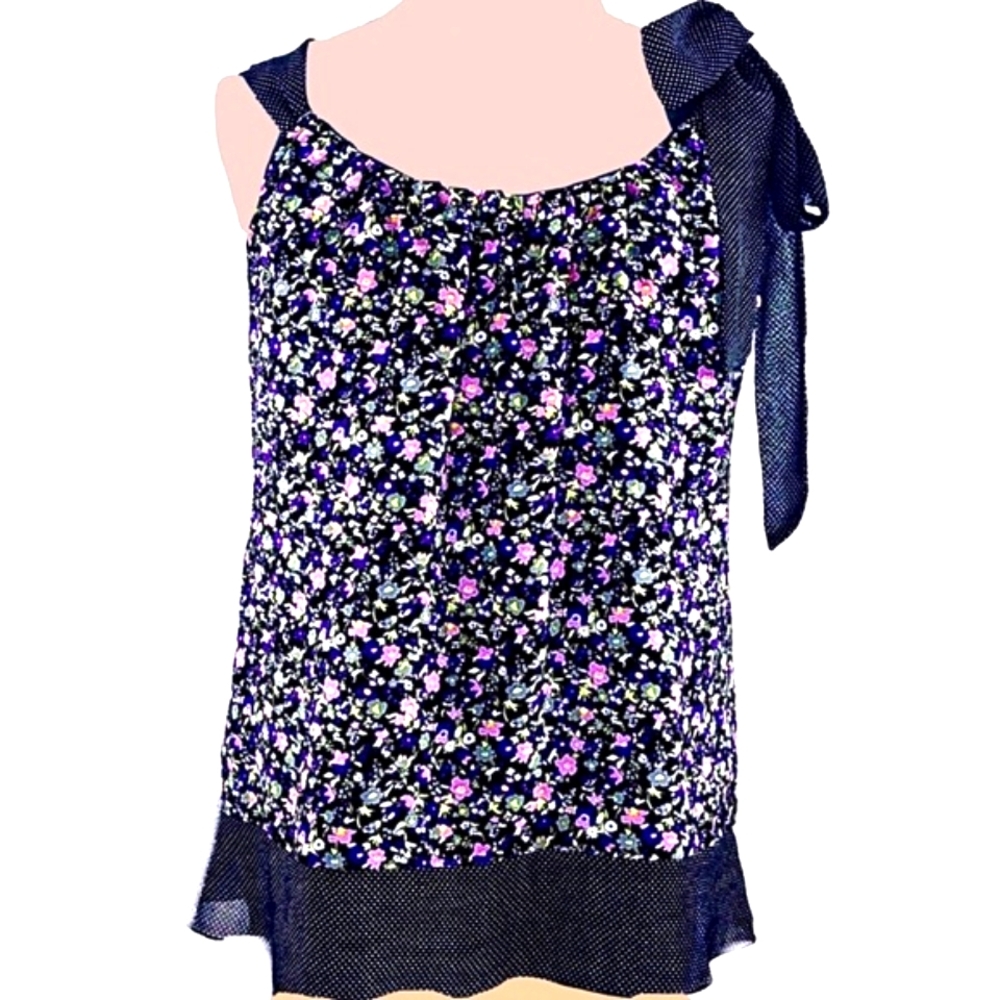 Trixxi Black Swiss Dot Floral Sleeveless Top Size M